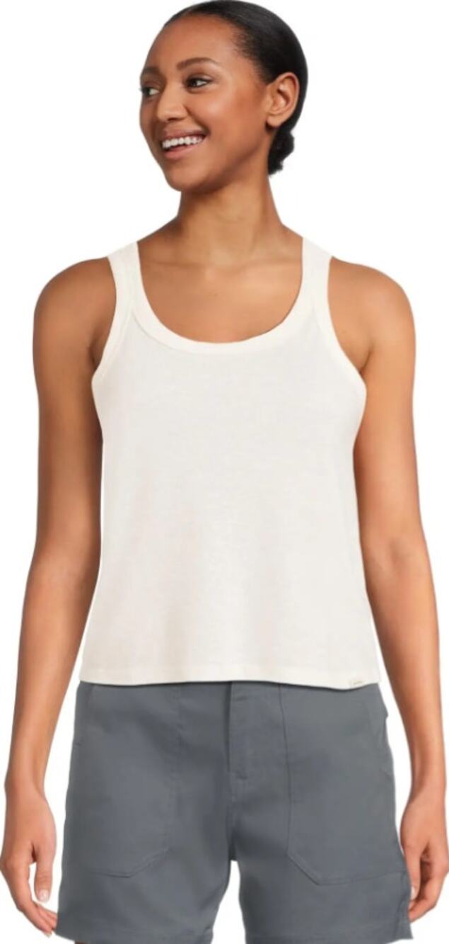 Prana Women's SM Soft White Cozy Up Scoop Tank Top Minimalist Athleisure A17-4